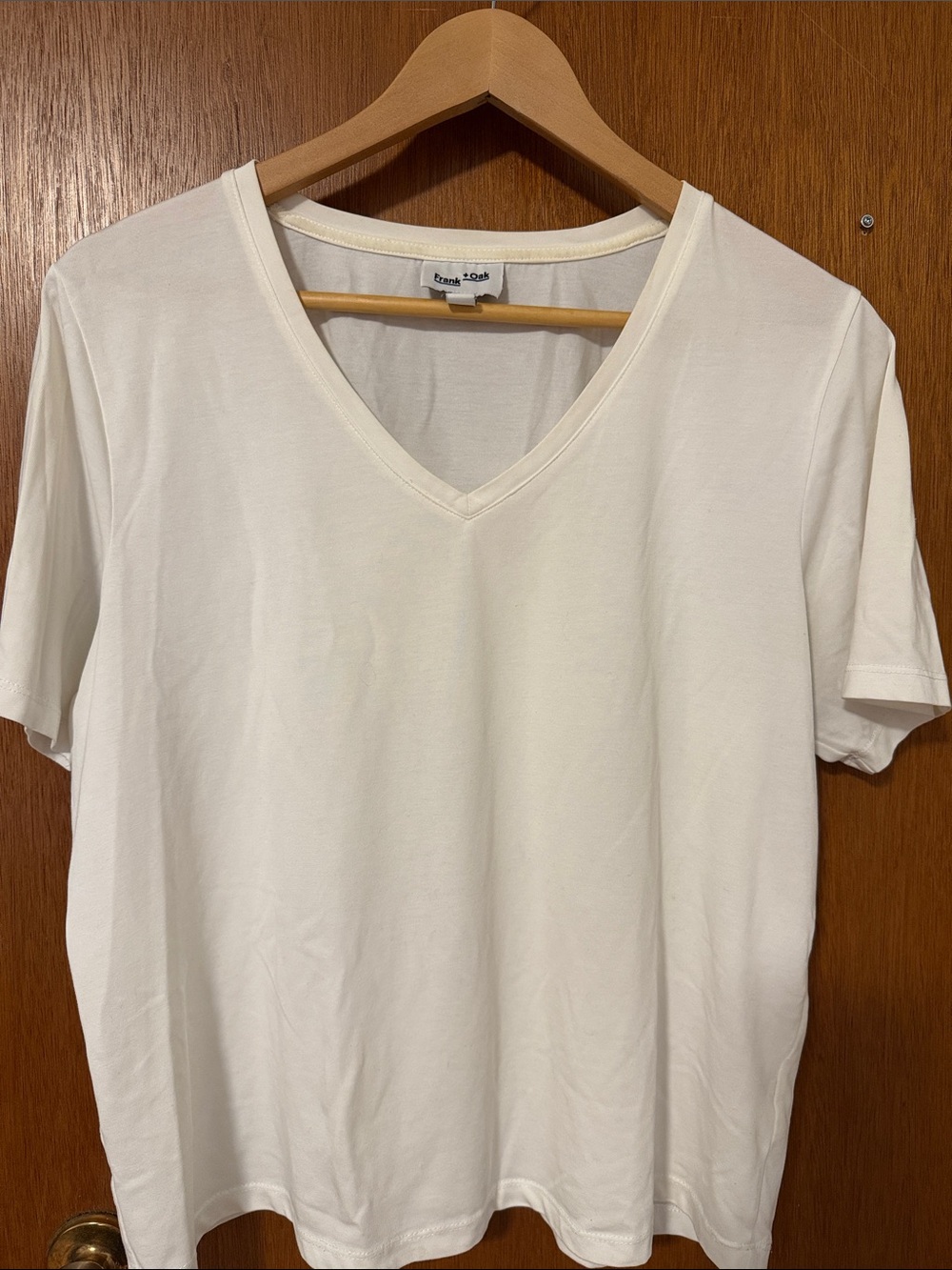 Frank & Oak Cream V-Neck Short Sleeve Tee